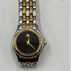 Movado Authentic Folio Museum Two-Tone Watch Black & Gold Ref. 81.E4.9812